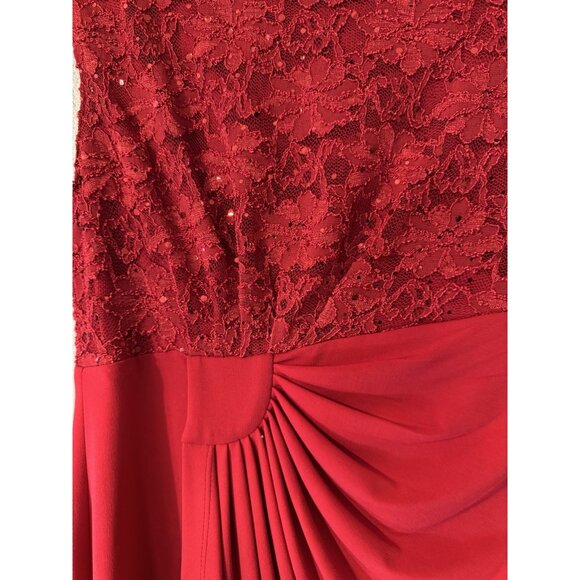 Connected Apparel Dress 14 Red Sequin Lace Trim Sleeveless Washable NEW - Picture 3 of 9